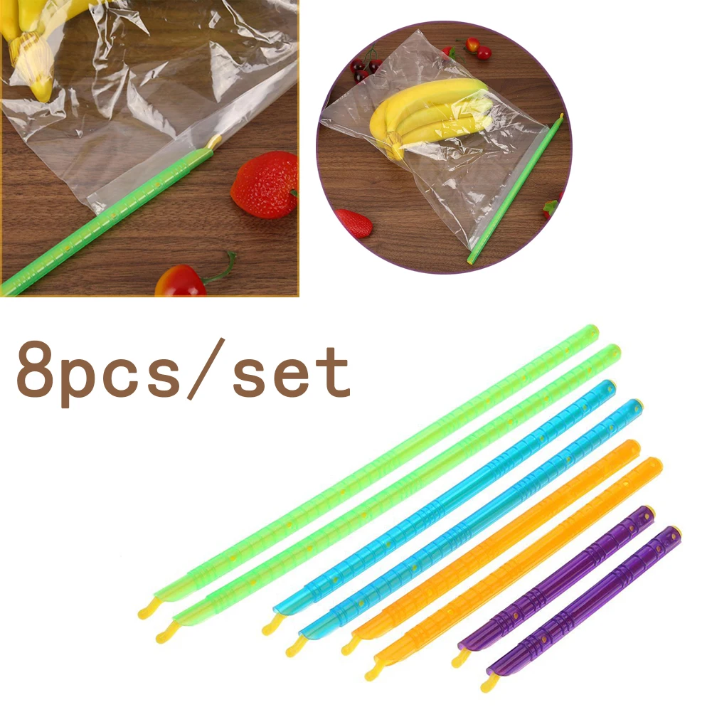 

8pcs Gripstick Plastic Seal Stick Storage Chips Bag Fresh Food Snack Grip Kitchen Sealing Clamps Clips Coffee Bag Sealer