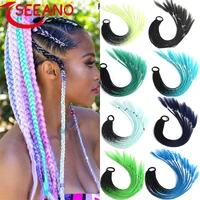 seeano synthetic colorful box ponytail hair extension false head top tail with rubber elastic braided rainbow braids 2022 new