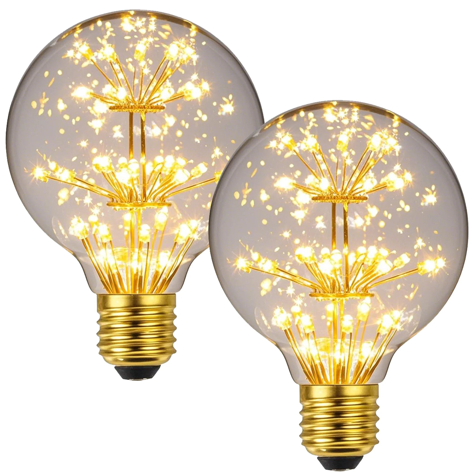 Фото TIANFAN G80 Starlight LED, 2 шт., 3 Вт (15 Вт, Eq), романтическое свечение 2200 К, основание E27, облачная нить, прозрачное стекло, 220 В №1