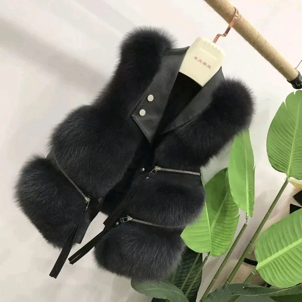 Leather vest Women's lapel no cufflinks Slim fit large imitation fur coat 2021 fur one-piece jacket