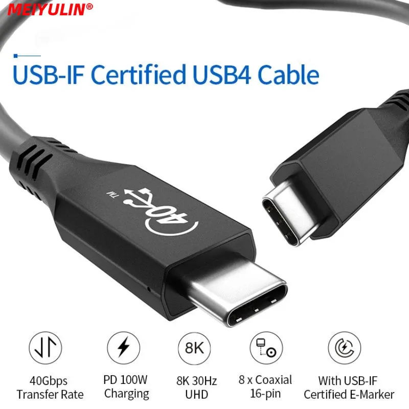 

USB4 Thunderbolt 3 Cable PD 100W 20V 5A Fast Charging USB Type C To Type C Cable 8K 4K 40Gbps Data Cable USB3.1 For Macbook Pro