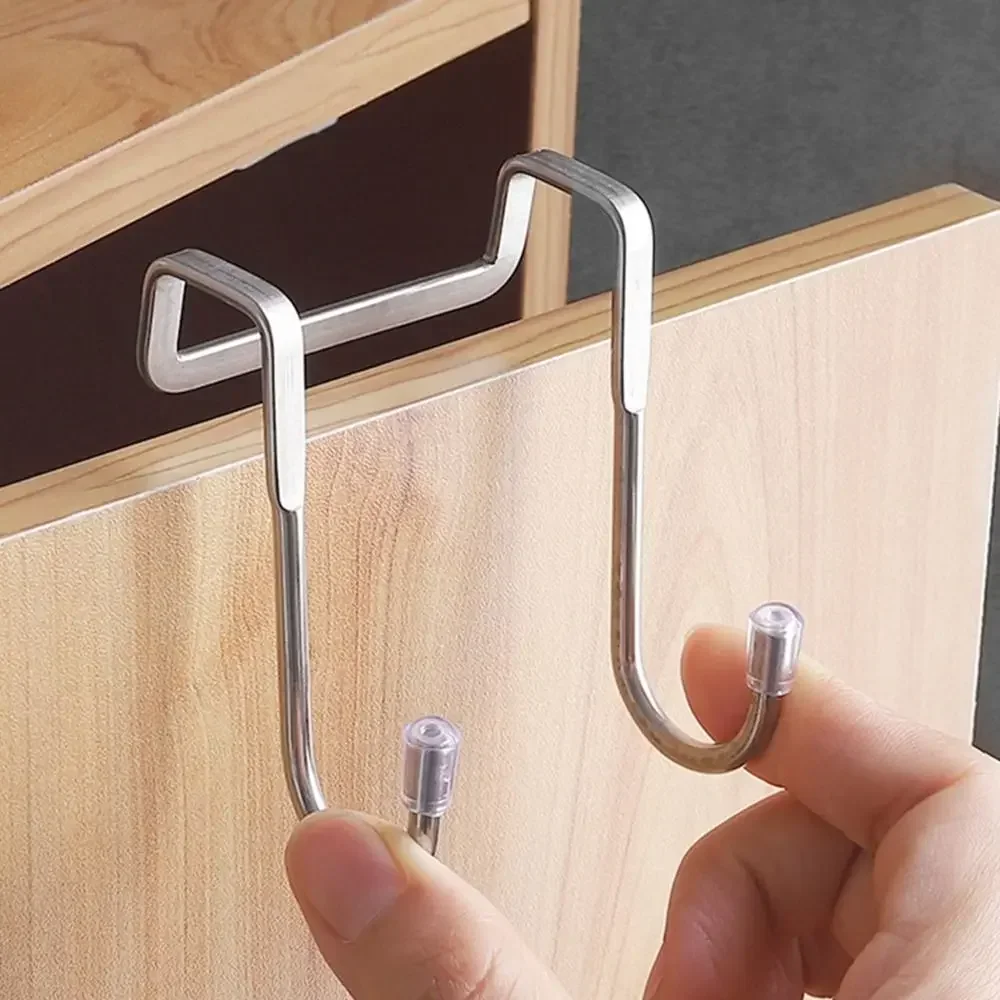 304 Stainless Steel Double S-Shape Hook Free Punching Cabinet Door Back Type Coat Towel Storage Hanger for Kitchen Bathroom