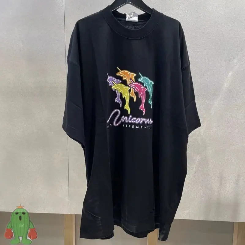 

Vetements T-shirt Colored Dolphin Letter Print Short Sleeve Original 1:1 Package Men Women Oversized VTM T Shirts