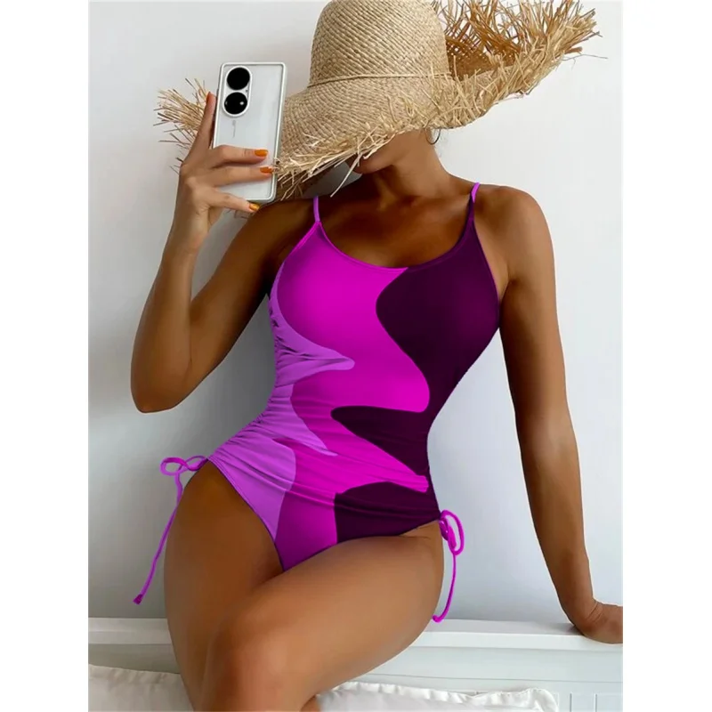 

Женский слитный купальник на завязках, Привлекательный Фиолетовый слитный купальник с градиентом и плиссировкой, купальный костюм с открытой спиной, пляжная одежда, лето 2023