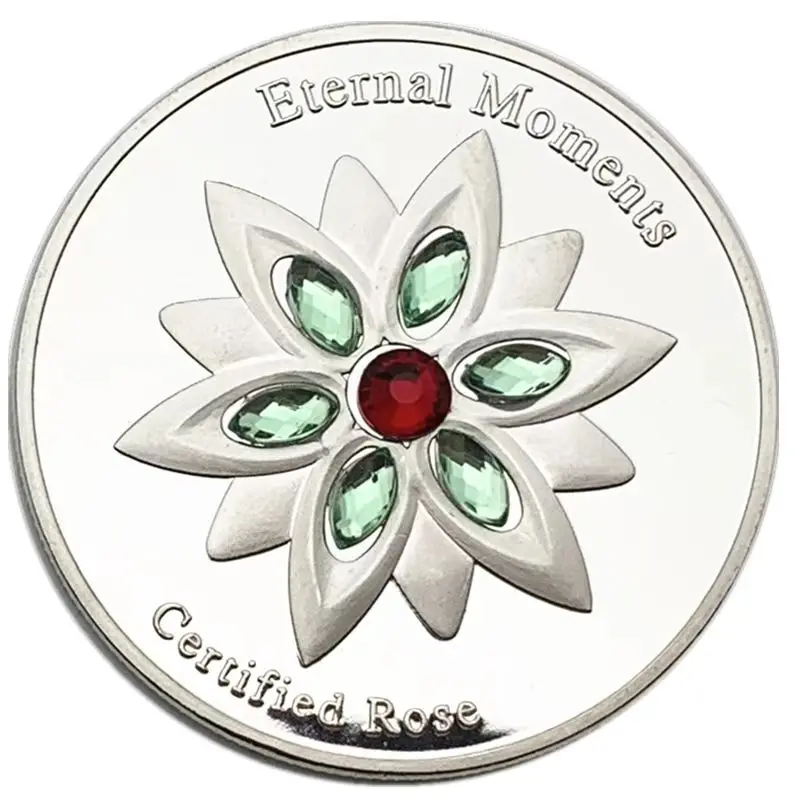 

Eternal Rose Love Coin Inlaid Diamond Silver Plated Commemorative Coins for Collection Lovers Couple Valentines Day Gift