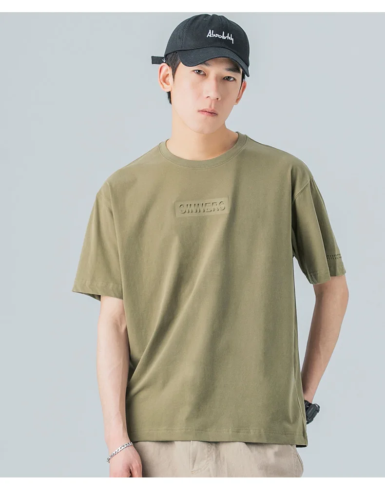 

W6047 Short-sleeved t-shirt men's summer casual solid color shirt simple wild ins trend loose cotton t-shirt trend