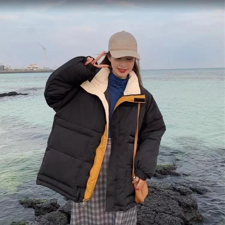 2022 Korean Style Winter Short Down Coat Loose Casual Bread Clothes Warm Windproof Solid Color Harajuku Style Jacket for Female