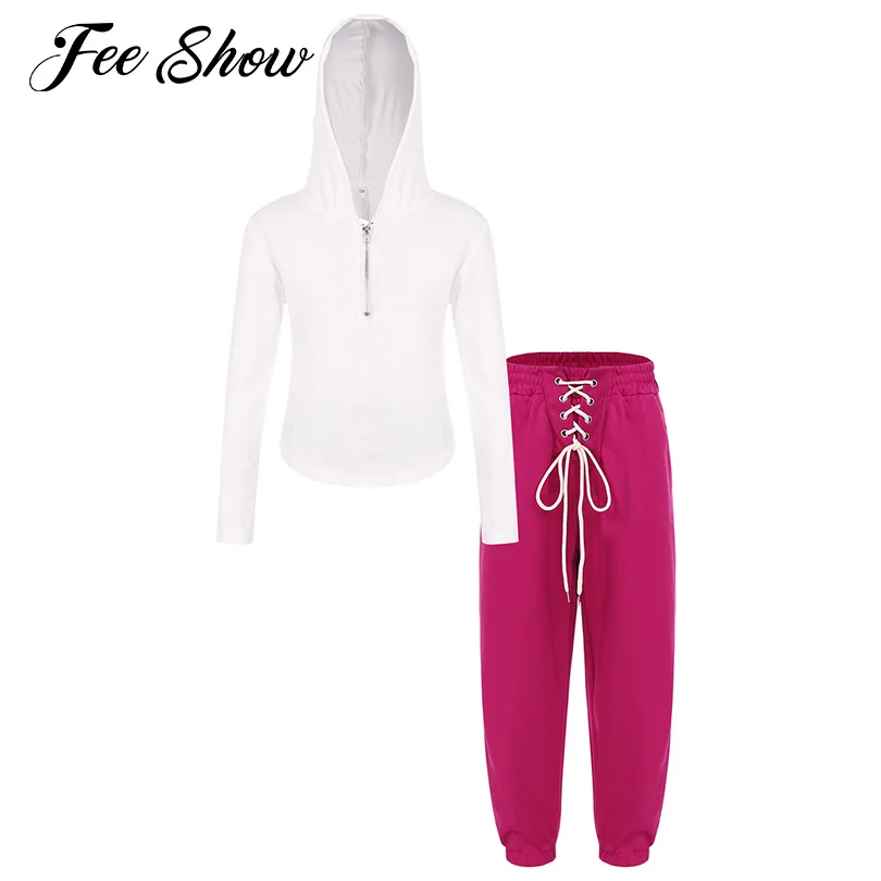 

Kids Girls Sport Outfits Casual Tracksuits Outerwear Long Sleeve Hoodie Zipper Front Top Sweatshirts with Long Pants Clothes Set