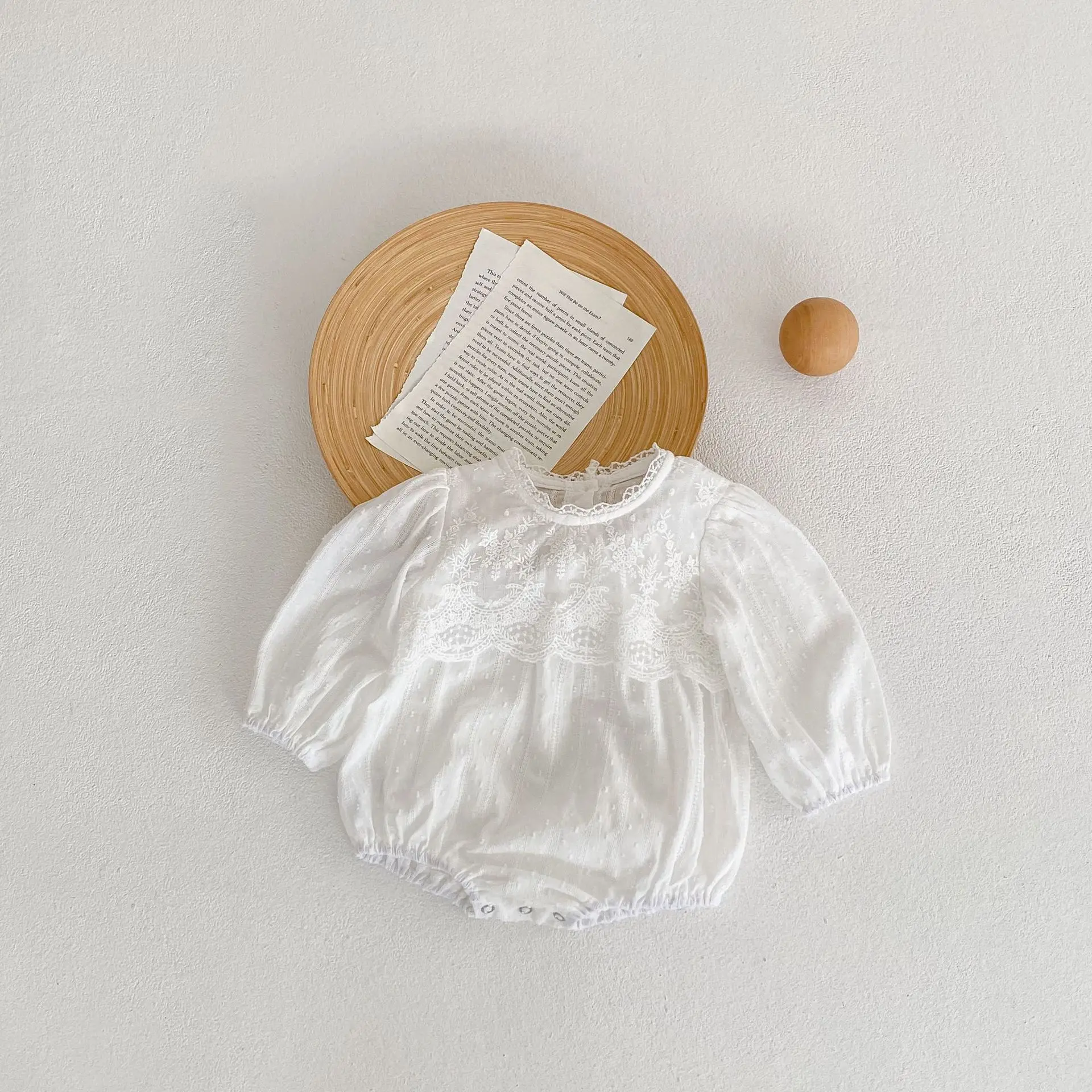 2022 Autumn New Thin Girl Infant Mesh Lace Long Sleeve Jumpsuit Boy Toddler Breathable Pure Color Romper Baby Cotton One-piece