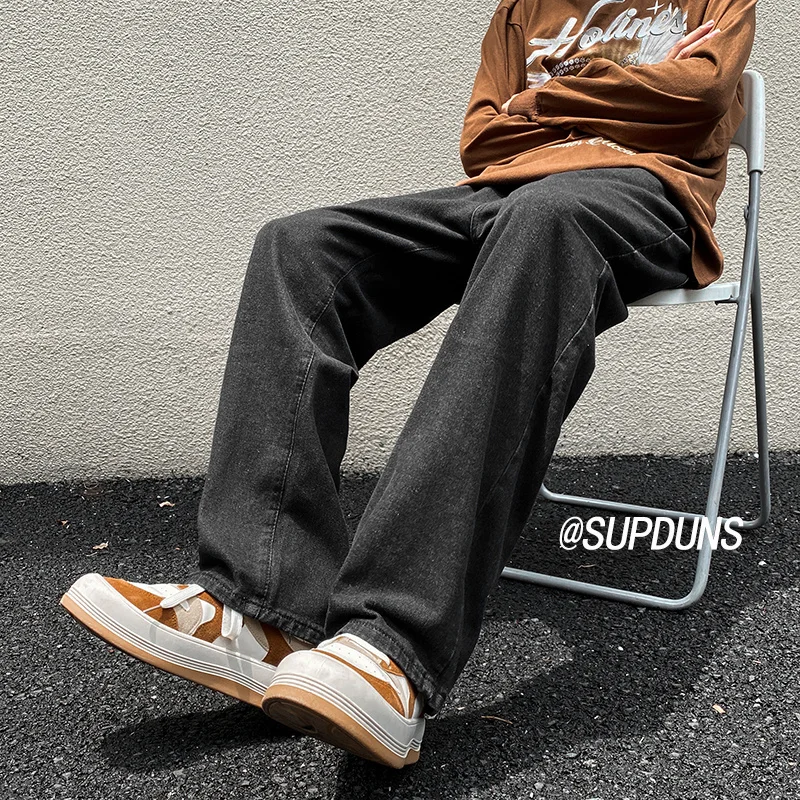 M-5XL Plus Size Jeans Men Fashion Blue White Black Baggy Jeans Men Streetwear Hip Hop Loose Straight Denim Pants Mens Trousers