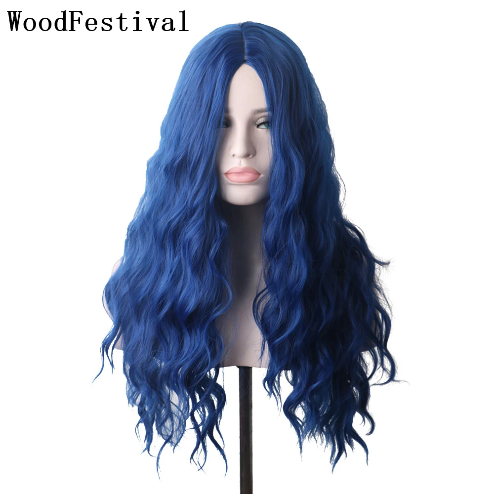 

WoodFestival Synthetic Hair Curly Wig Cosplay Wigs For Women Long Ombre Blue Black And White Red Purple High Temperature Fiber