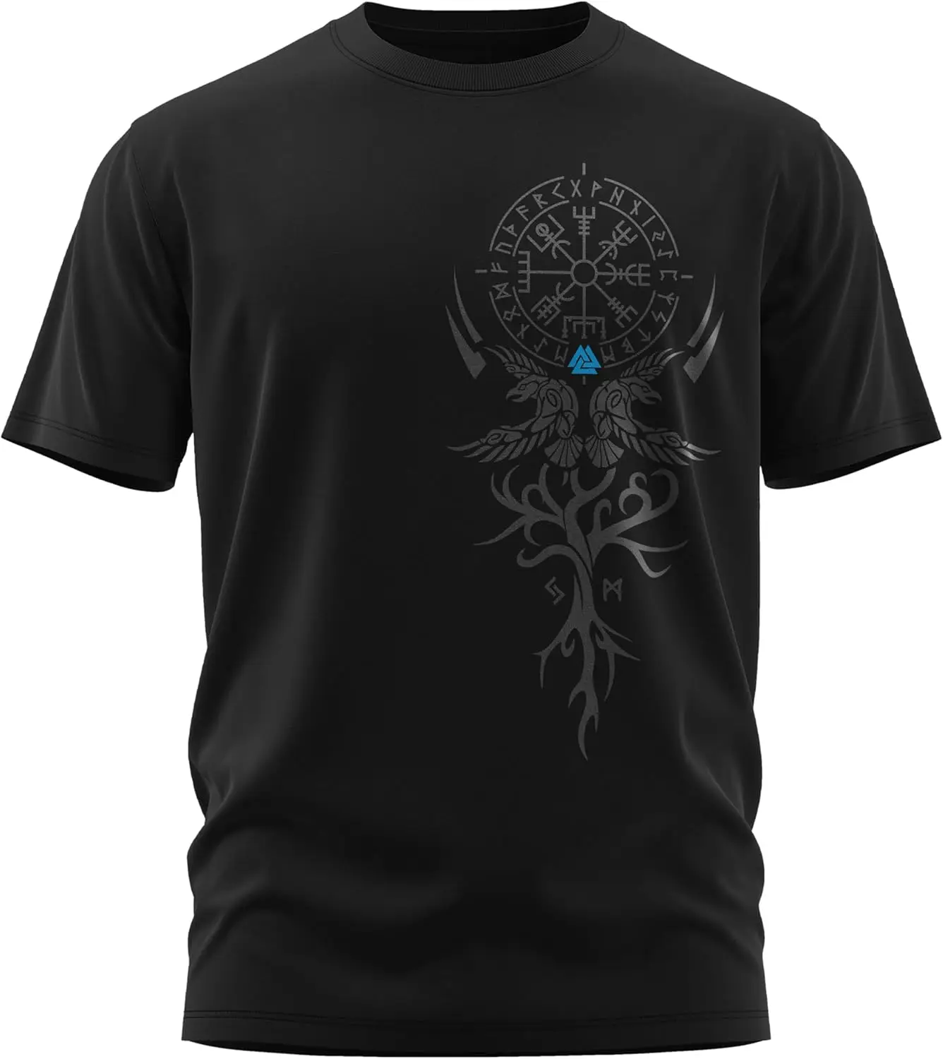 Фото Футболка с рунами в скандинавском стиле Odin Ravens Valknut Symbol Compass Vegvisir, 100% хлопок, с круглым вырезом и коротким рукавом, летняя повседневная мужская футболка №4