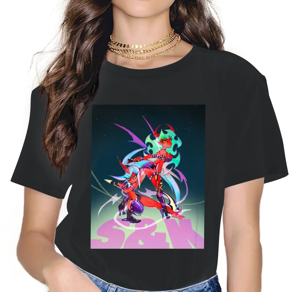 

Scanty And Kneesocks Cool Women Tshirts Panty And Stocking With Garterbelt Japanese Anime Grunge Vintage Female Clothing