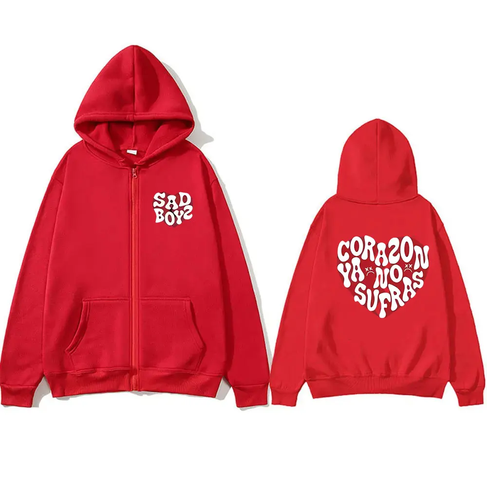 Singer Junior H No Sufras Zipper Hoodie Sad Boyz Zip Up Hoodies Spring Autumn Men Women Fashion Oversized Jacket Coat