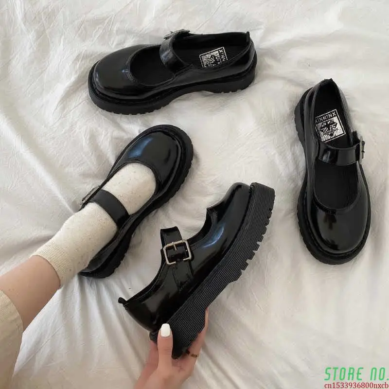 Plus Size 43 44 Harajuku Lolita Shoes Women Japanese E Girl Chunky Platform Cosplay Costume Student Mary Jane Black Shoe LN23