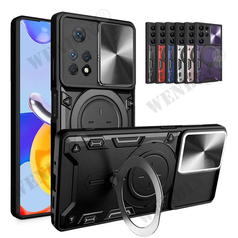 

Case For Redmi Note 12 Pro 11 Pro Xiaomi 13 Pro Lite Magnetic rotating sliding camera 360 Rotate Kickstand Case