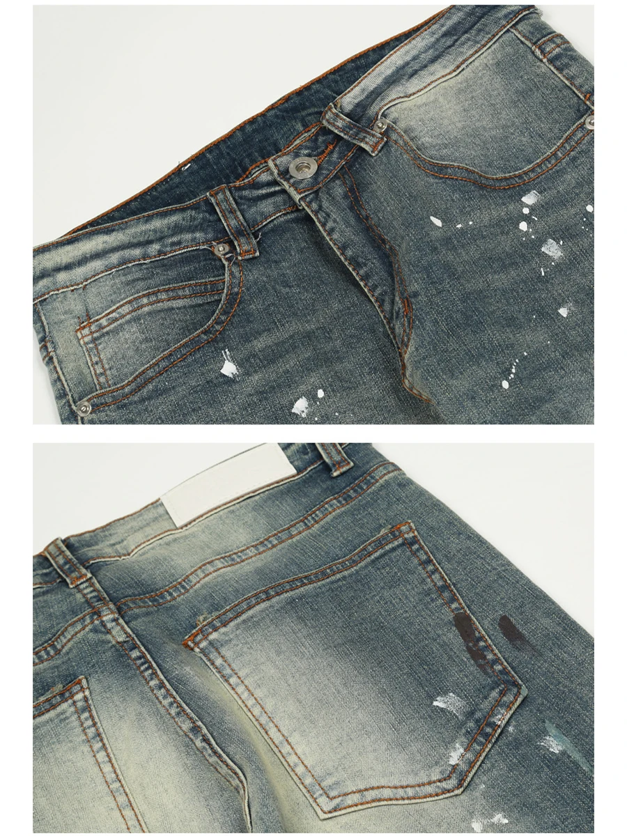 Four Seasons Men's Jeans High Street Graffiti Pants Straight Ripped Casual Trousers Y2k Men Jeans Streetwear Ins Hot Sale JEANS