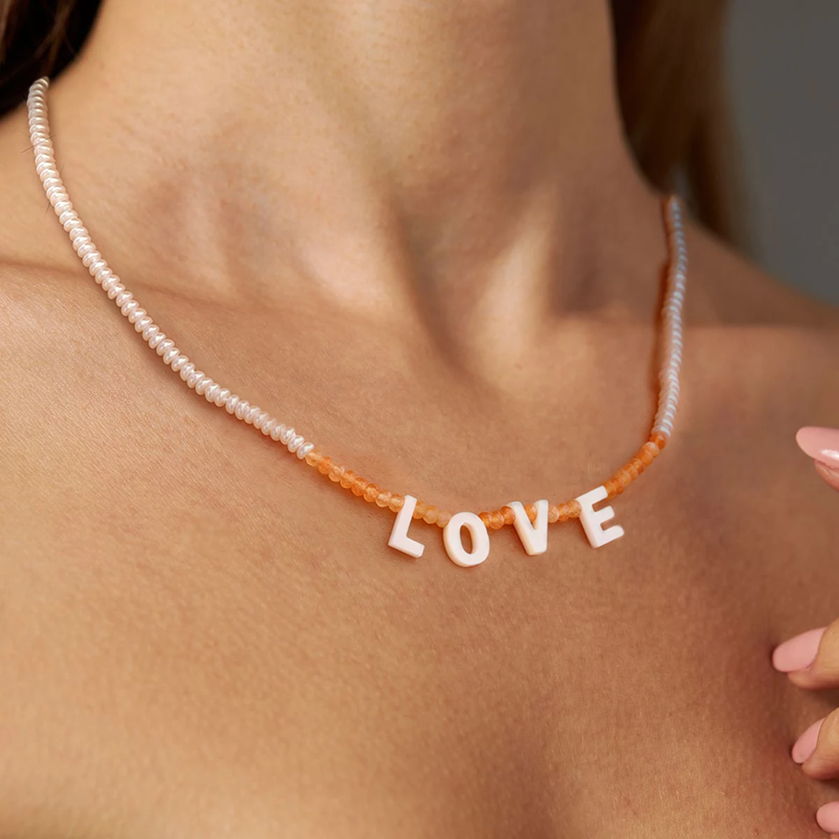 Имитация ракушки натуральный камень кулон ЛЮБОВЬ ожерелье из бисера нержавеющая