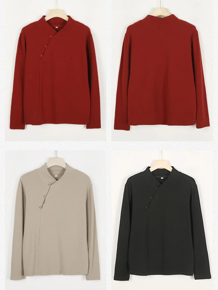 Рубашка в китайском стиле женские зимние топы с воротником-стойкой многослойные