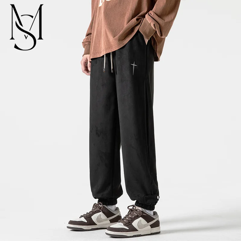 

Suede embroidery spring 2023 new loose trousers loose corset guard pants men's high street vibe fashion label corset