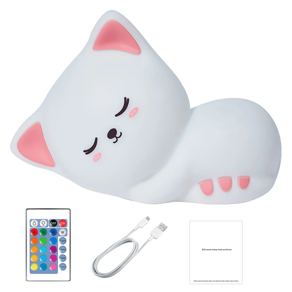 

USB Rechargeable Night Light Bedside Lamp Cute Cat Home Decor Practical Bedroom For Kids Touch Sensor Tap Control Color Changing