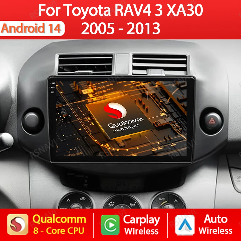 Android 14 Carplay Auto для Toyota RAV4 RAV 4 2005-2013 Мультимедийный стерео видеоплеер GPS NAVI 4G LTE 5G WIFI