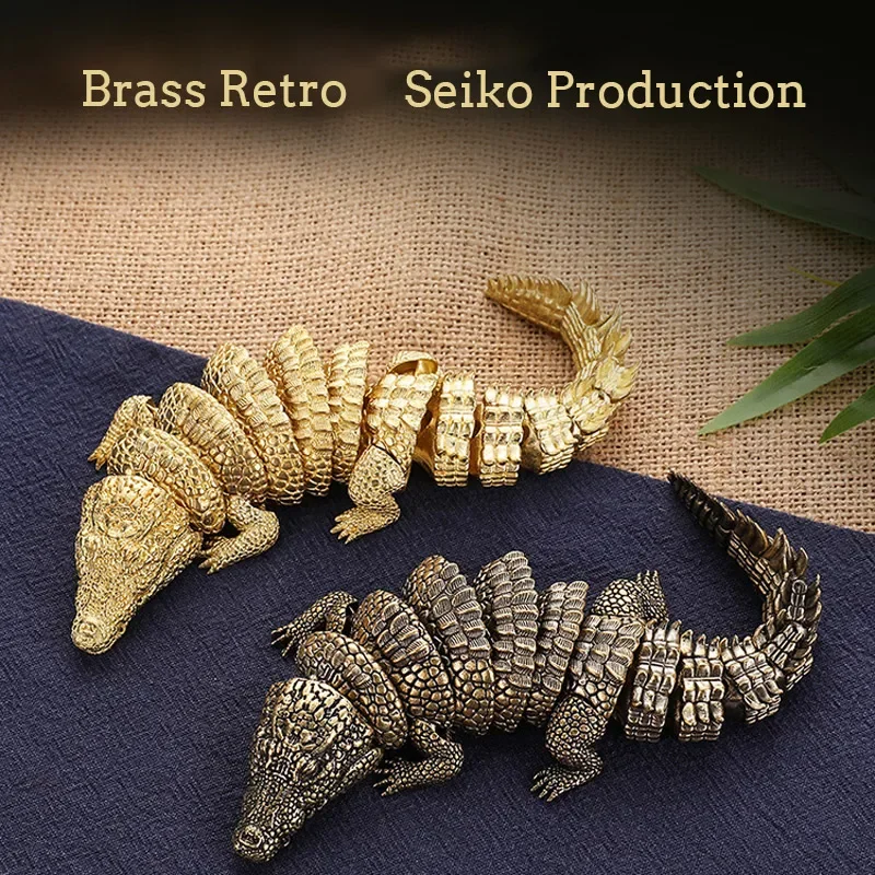 Ретро латунные статуи крокодила подвижные суставы тела игрушки бомба настольные