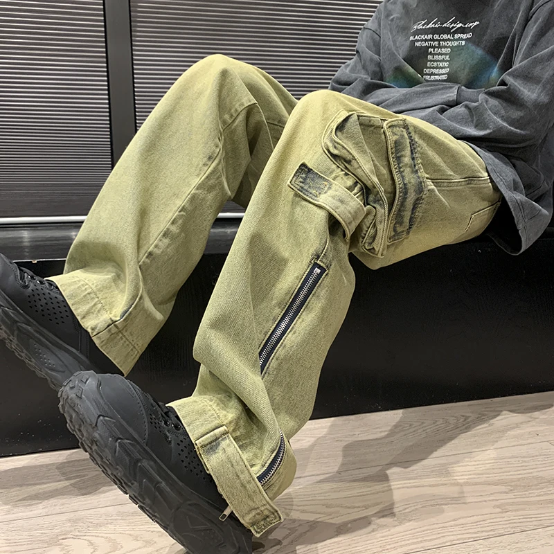 

2023 Vintage Style Casual Cargo Jeans Men Streetwear Denim Jogger Pants Men High Quality High Street Jean Trousers Male Q5