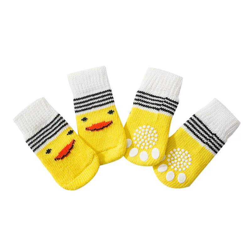 

4Pcs Warm Puppy Dog Cat Socks Soft Pet Knits Socks Cute Cartoon Anti Slip Socks Small Kitten Puppy Shoes Pet Supplies