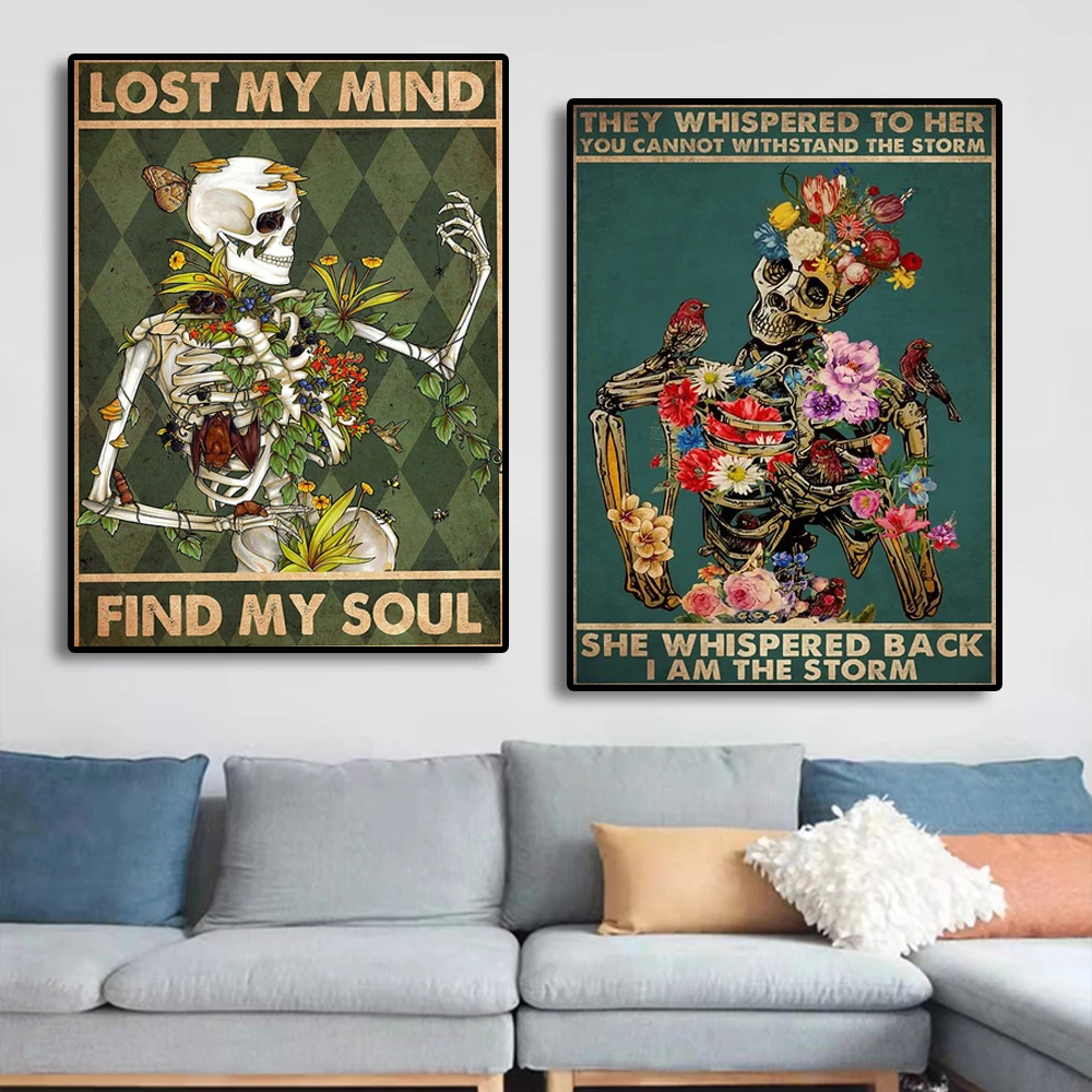 

Funny Poster Spiritual Skull Retro Poster Canvas Painting Printing Nude Bathroom Modern Art Decor For Home Room Decor Picture