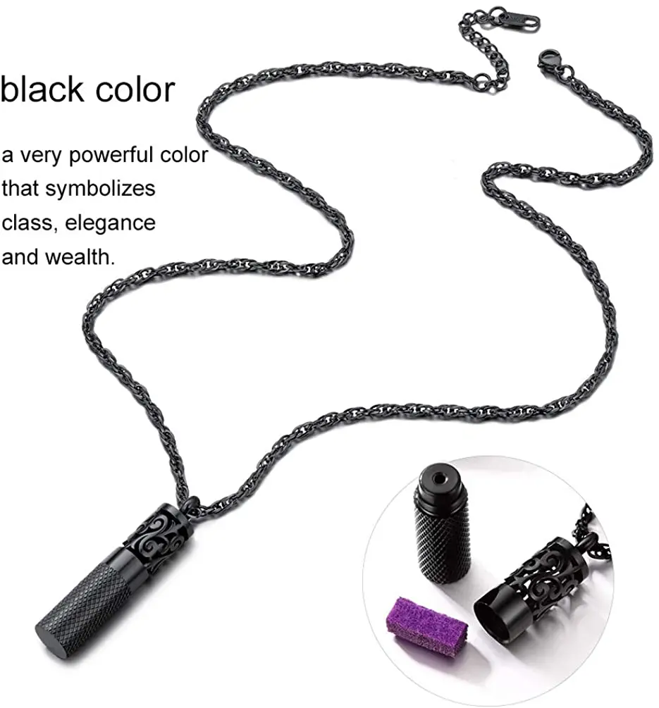 PROSTEEL Stainless Steel Perfume Locket Pendant Necklace Gold/Black Plated Essential Oil Bottle Diffuser for Women Men Gift