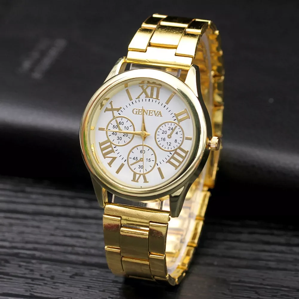 New Brand 3 Eyes Gold Geneva Casual Quartz Watch Women Stainless Steel Dress Watches Relogio Feminino Ladies Clock Hot Sale