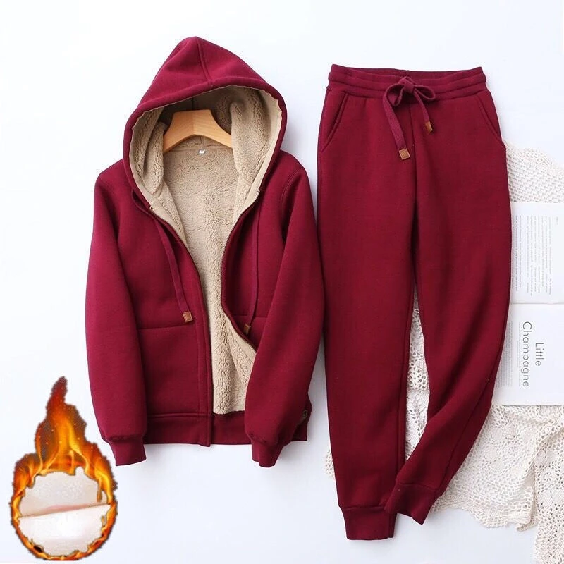 

Winter Women's Suit 2022 Korean Plush Thickened Sports Suit Loose Casual Warm Coat and Trousers Two Piece Sets Womens Outifits