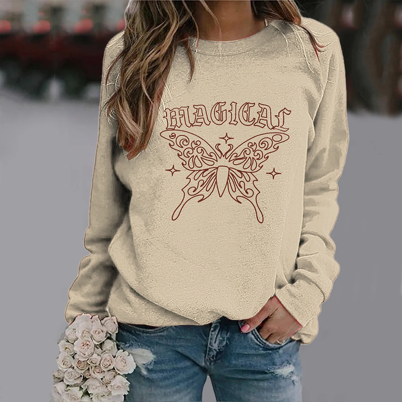 

Hoodes For Women Casual Full Zip Pullover Tops Round Neck Loose Christmas Jumpsuit Women Ladies Sweatshirts Hoodies Zipper