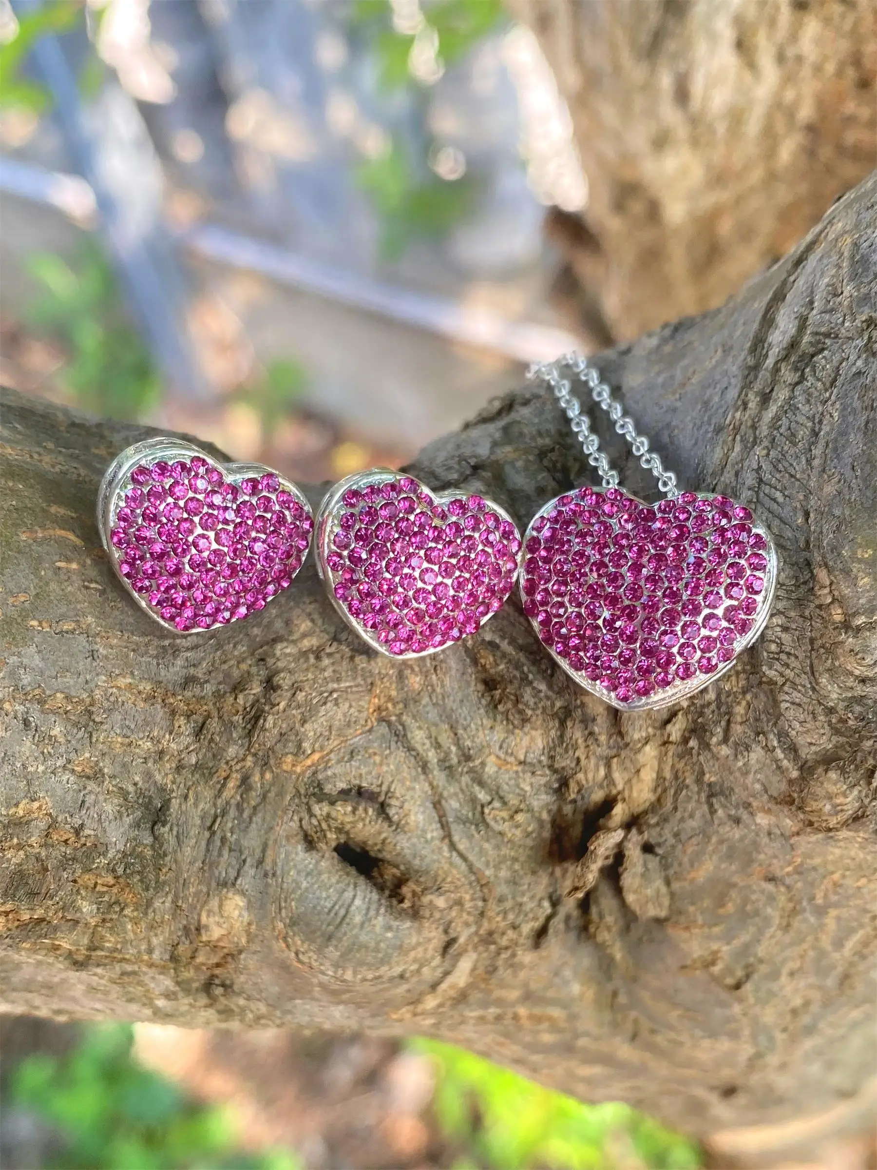 

ANGLANG Luxury Heart Shape Red Cubic Zirconia Jewelry Sets Engagement Necklace Earring for Bridal Wedding Jewelry Gift for Women