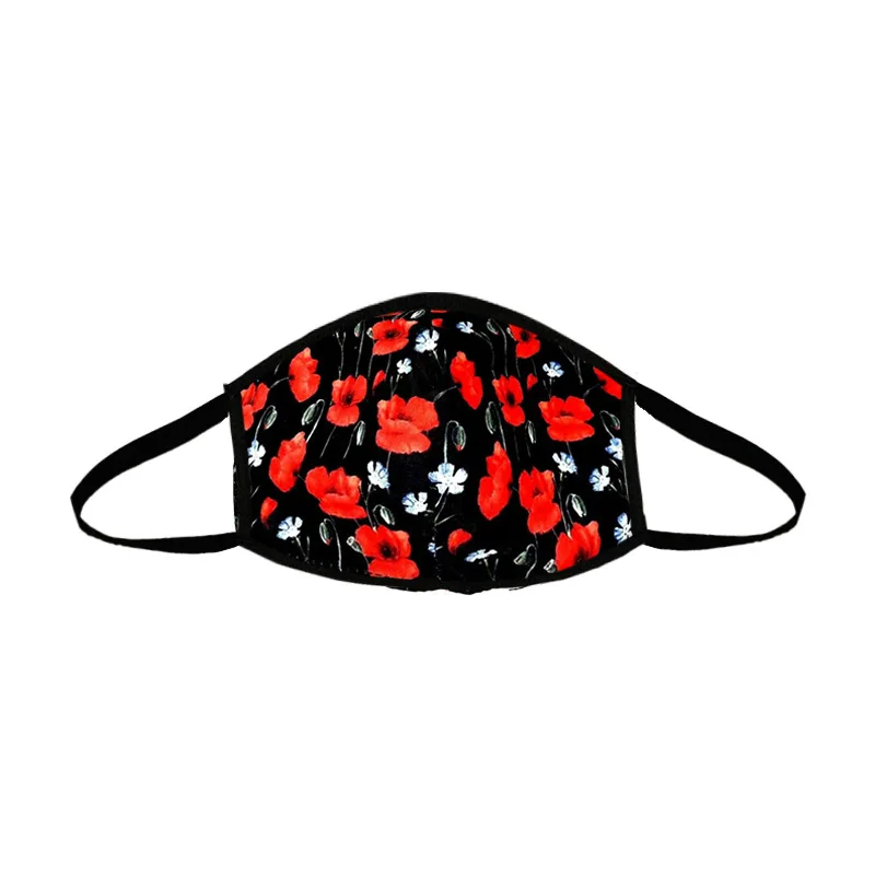 

Cross-Border Hot Selling 3D Red Printing Cotton Mask Dustproof Ear-Mounted Breathable Christmas Decoration Flower Cotton Mask