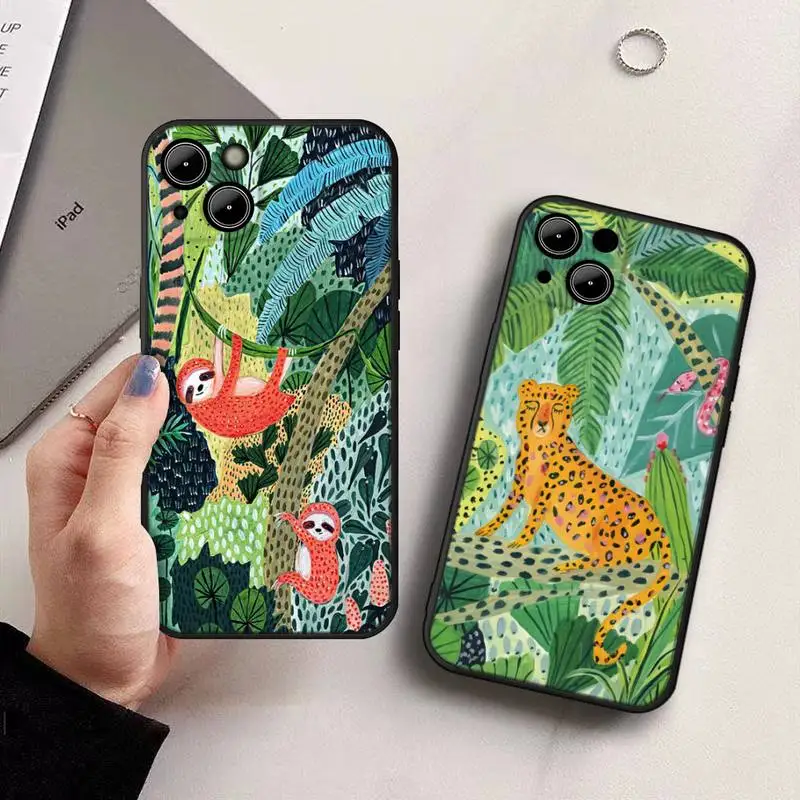 

Chic Cute Cartoon Anime Sloth Leopard Phone Case For iphone 13 12 11 Pro Max X XR XS Mini 7 8 6S plus phone Full Coverage covers