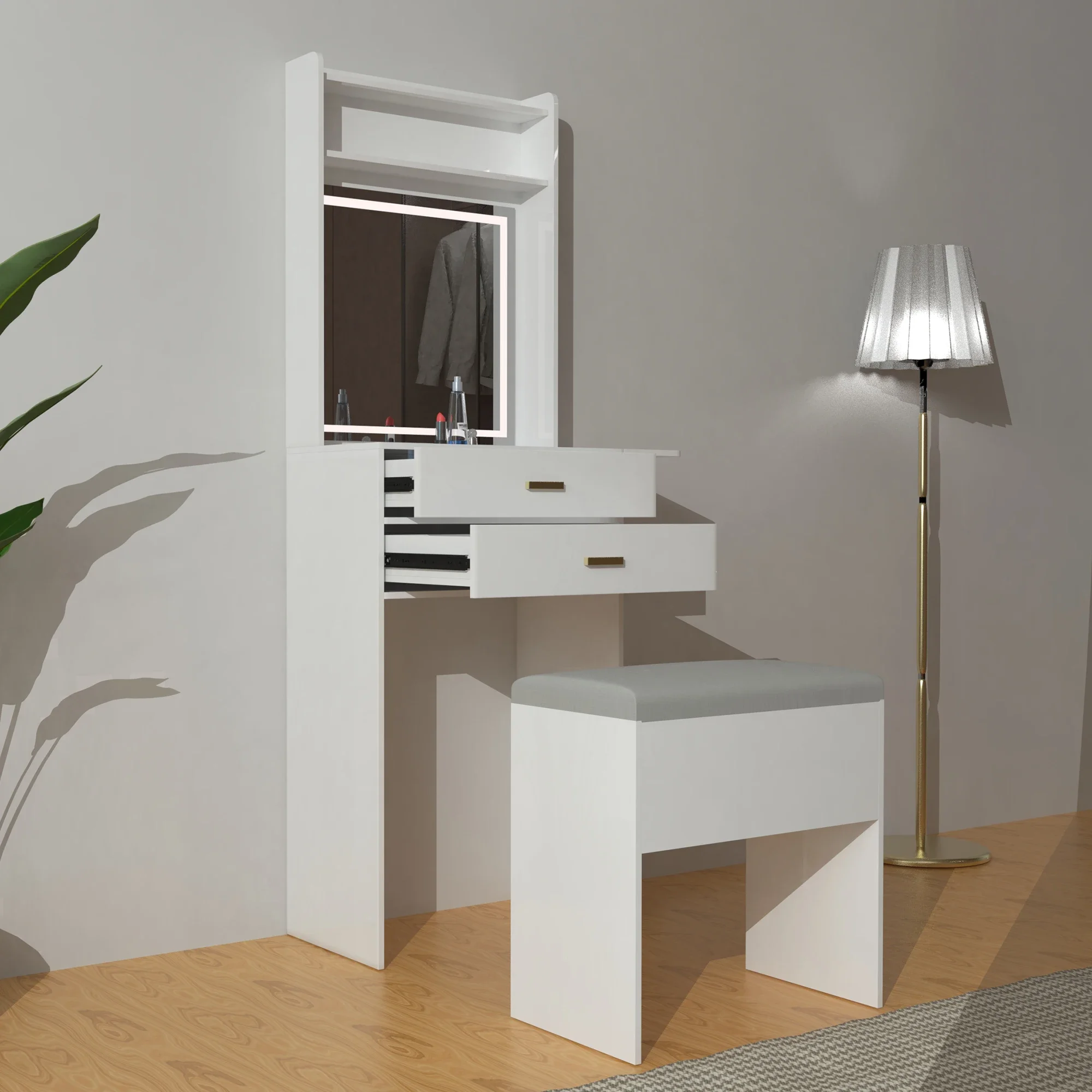 Фото Для Günstige Schlafzimmer Krankbel Einfacher Holz Make-up Tisch mit Spiegel LED-Streifen Schlafzimmer Waschtisch Schmink tisch №1