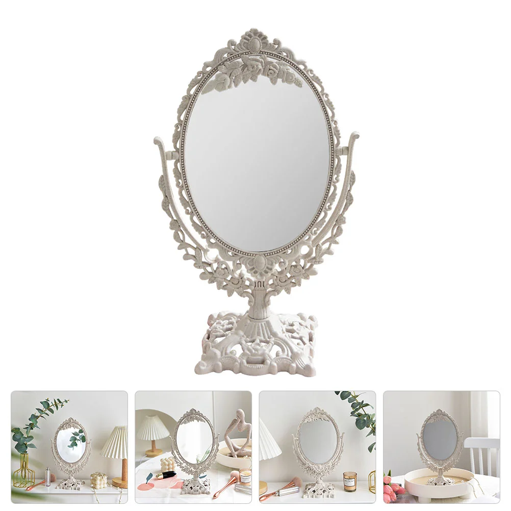 

Mirror Makeup Desktop Tabletop Vanity Girl Retro Vintage Decorative Sided Style Desk Rotatable Dressing Double Face Relief