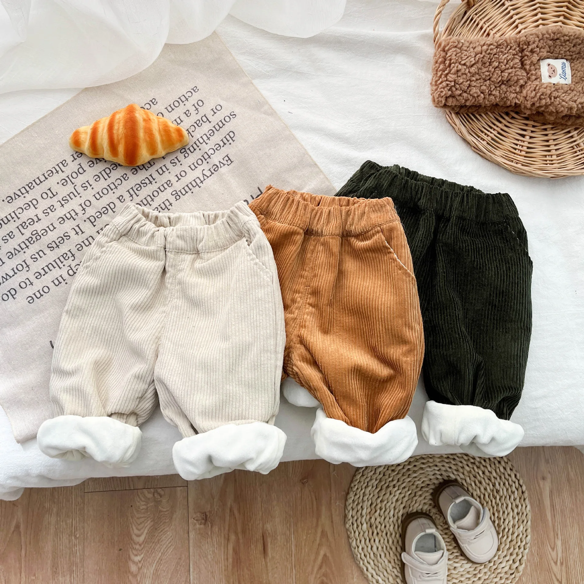 

Осенне-зимние детские вельветовые плотные вельветовые брюки для новорожденных девочек Однотонные флисовые Теплые повседневные брюки для мальчиков детские хлопковые брюки