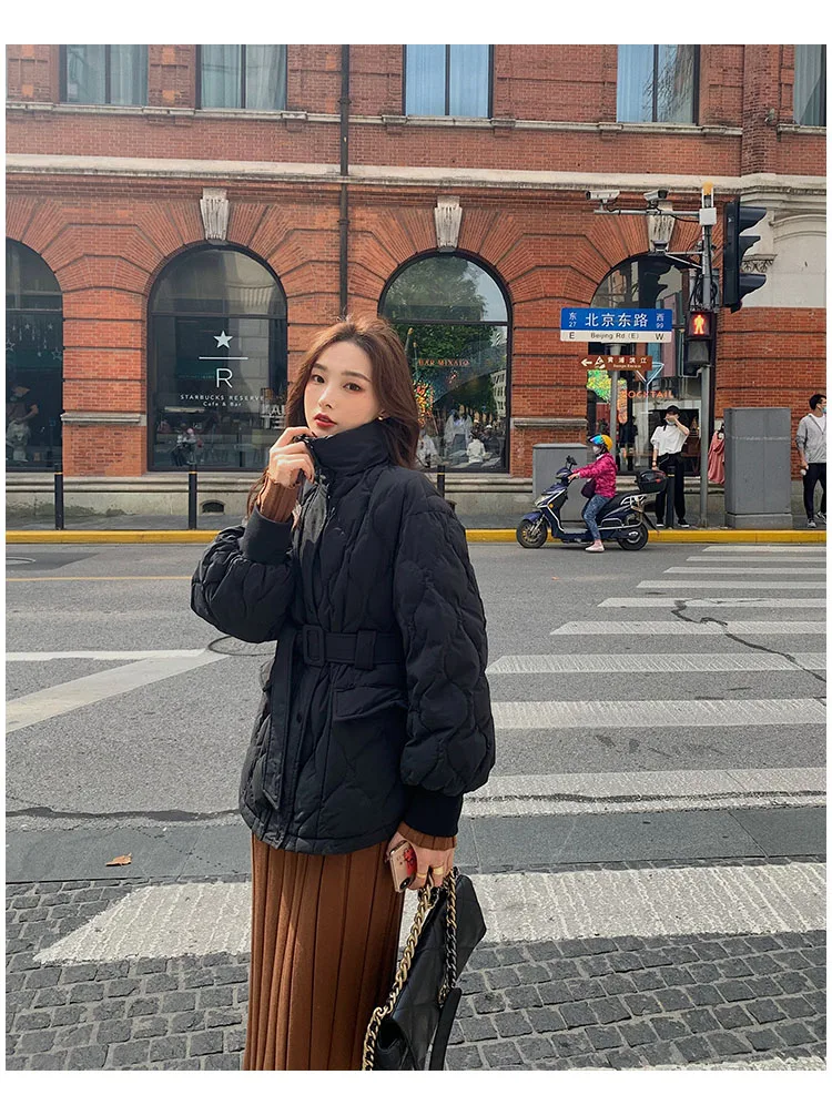 Women Dress Autumn and Winter New Style Elegant Thin Waist Korean Winter Jacket Short Bread Jacket Down Cotton Jacket Women