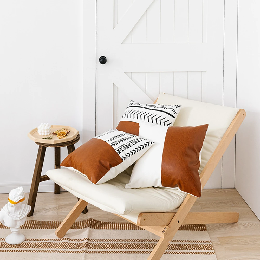 

45x45cm/35x50cm Faux Leather Patchwork Cushion Cover Brown White Throw Pillow Case for Living Room Car Home Decor Funda Cojin