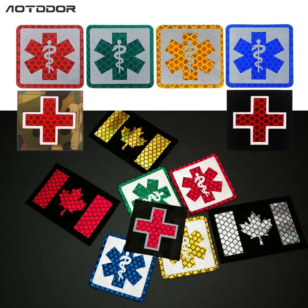 

New Arrival Night Luminous Red Cross Cap Badges Hook Loop IR Reflective First Aide Medical Emblem Patches for Outdoor Rescue Bag