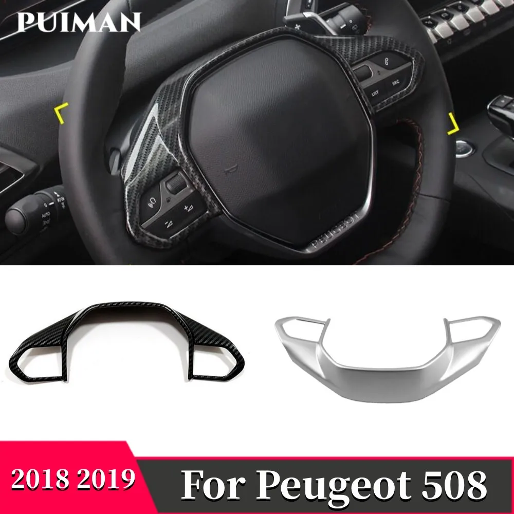 

For Peugeot 508 Allure SW GT 2018 2019 ABS Carbon fiber Car Steering wheel cover decorative frame sequins stickers modified 1pcs