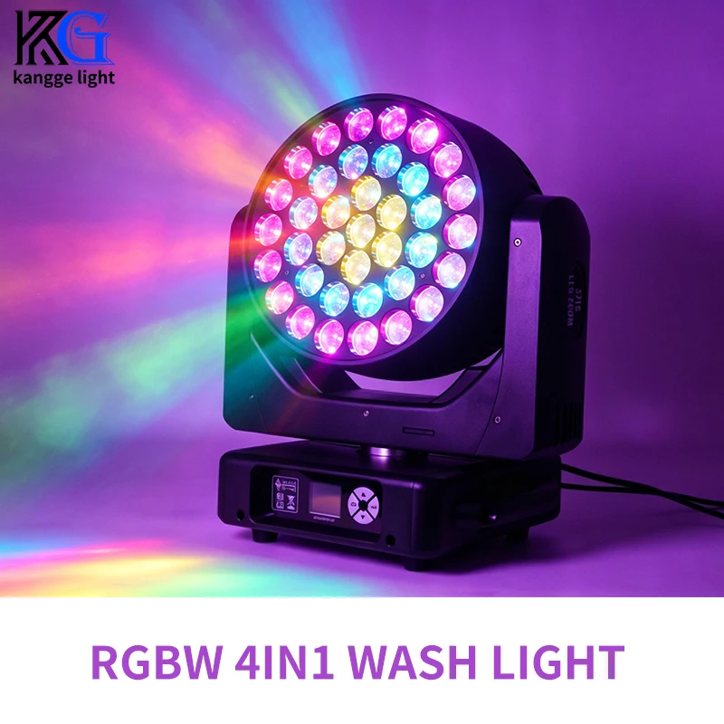 Фото Сценический RGBW прожектор с подвижной головкой 37x15W, 4-в-1, с эффектом зума и радуги, DMX512, для дискотек, баров и вечеринок №1