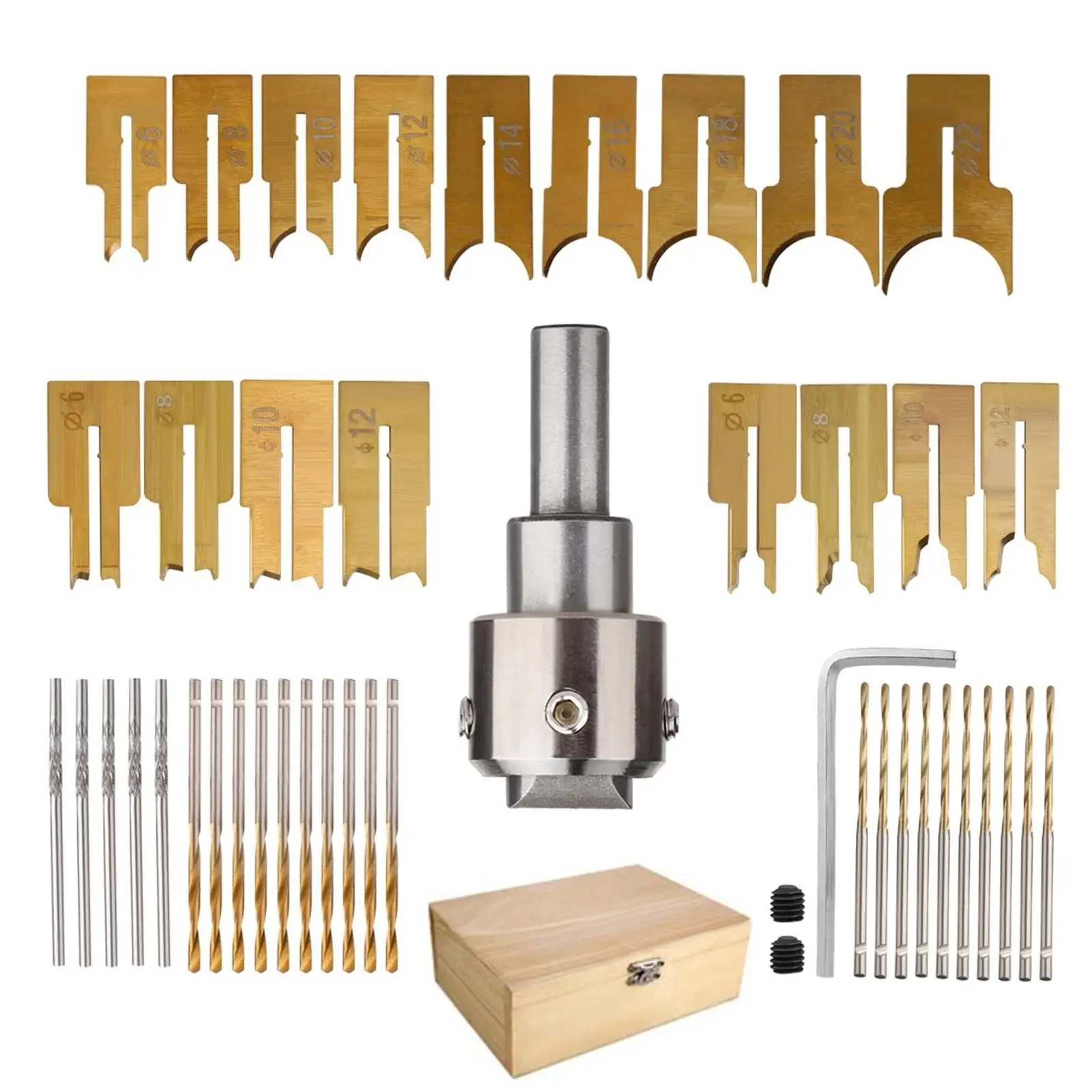 52x Wooden Beads Drill Bits Buddha Beads Woodworking Tool Kit 6mm-22mm Milling Cutter Set Carpentry Tools with Wooden Case