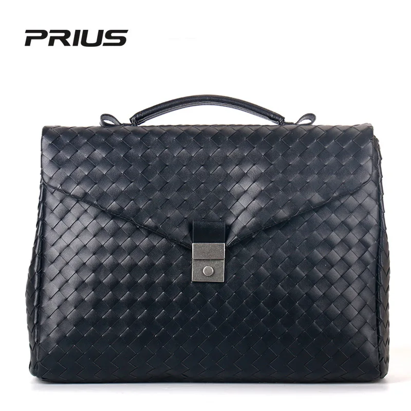 Luxury Brand Classic Business Men's Handbag Genuine Leather  Hand-Woven Large Capacity Flip Briefcase Fashion Simple  New