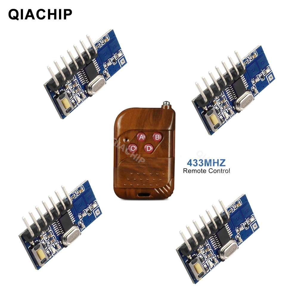 

QIACHIP 433mhz RF Relay Receiver Module Wireless 4 CH Output With Learning Button and 433 Mhz RF Remote Controls Transmitter Diy