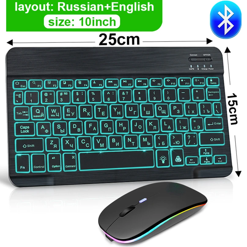 

Bluetooth Keyboard Wireless Keyboard Bluetooth Mini Spanish Russian Keyboard RGB Backlit Rechargeable For ipad Phone Tablet