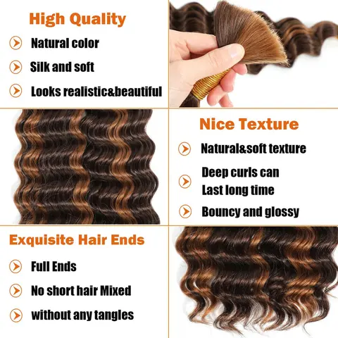 Человеческие волосы с глубокой волной, плетеные волосы для косичек без узлов в стиле бохо, насыпью двойные натянутые волосы P4/27, подчеркивающие волнистые волосы без узлов для плетения